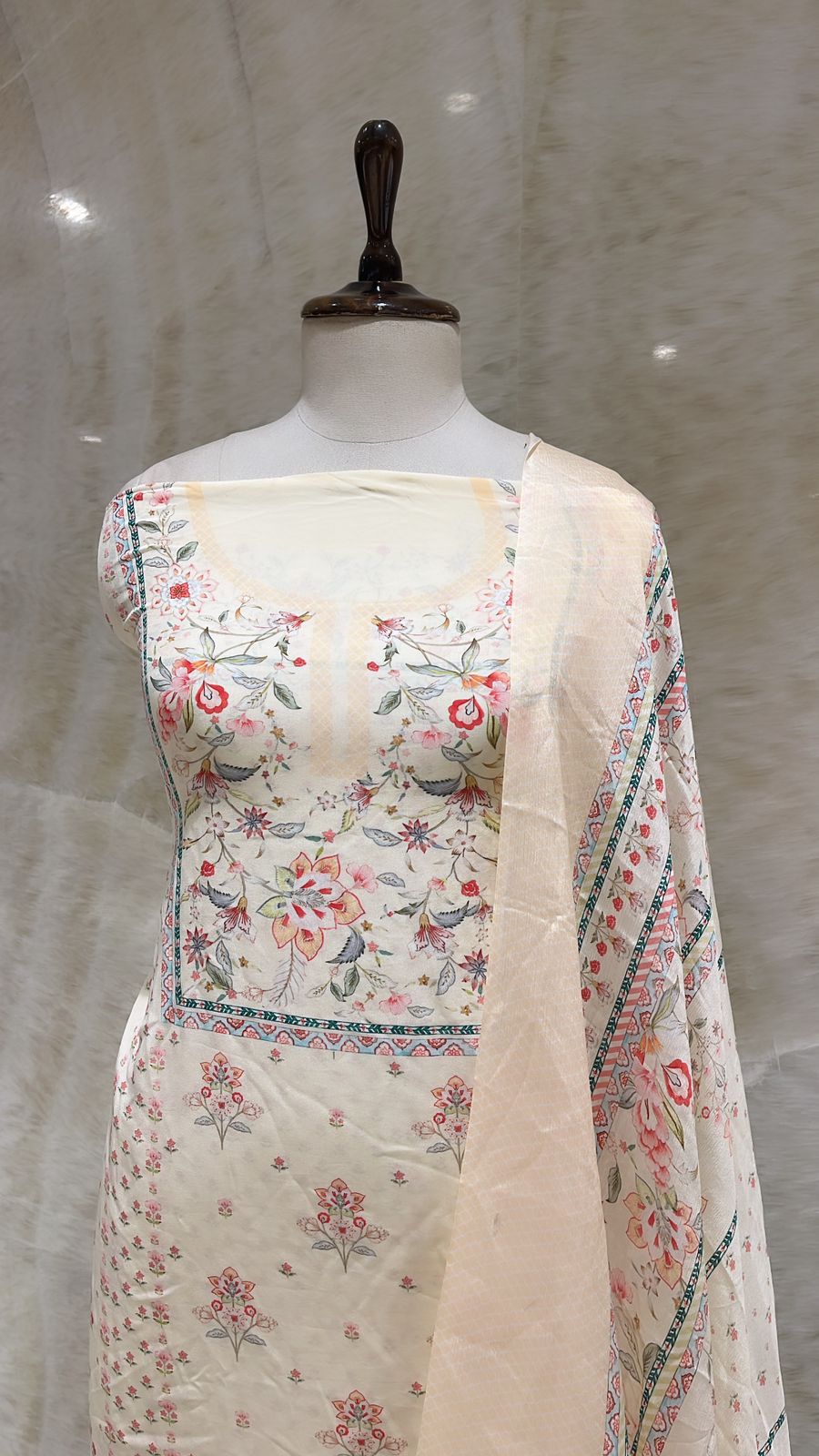 Handwoven Peach Crape Suit Piece