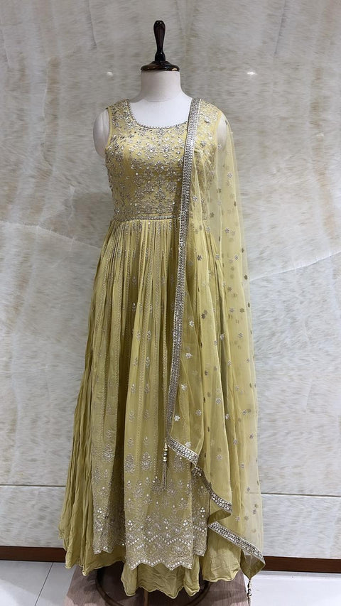 Gold Sequins & Tilla Embroidered Anarkali Set For Women