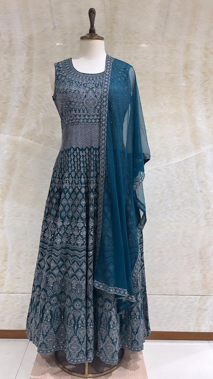 Peacock Sequins & Tilla Embroidered Anarkali Set For Women