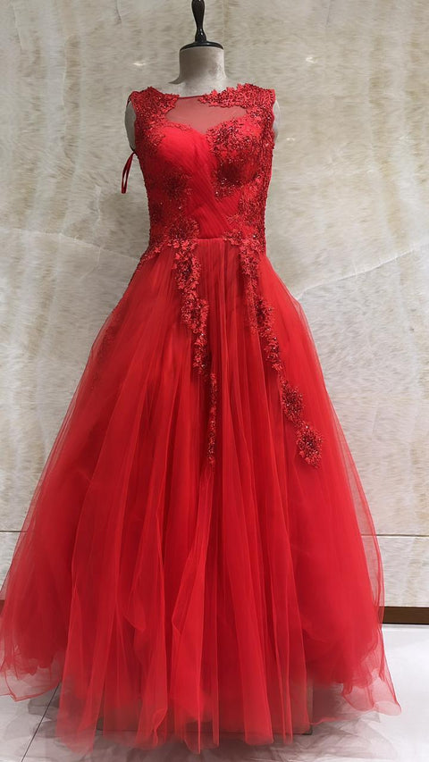 Red Indo-Western Gown Embellished With Stones And Sequins Work