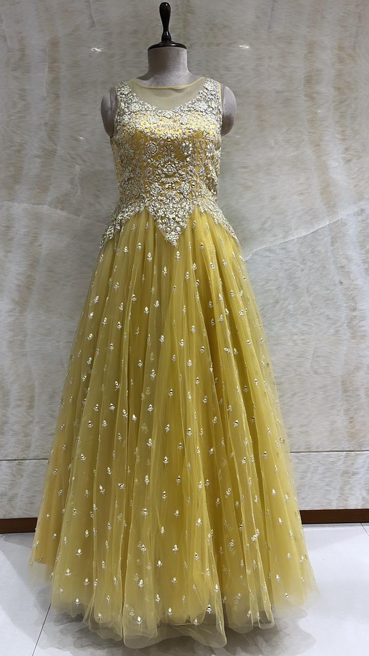 Yellow Indo-Western Gown Embellished With Stones And Sequins Work