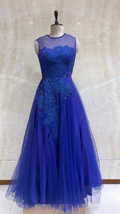 Blue Indo-Western Gown Embellished With Stones And Sequins Work