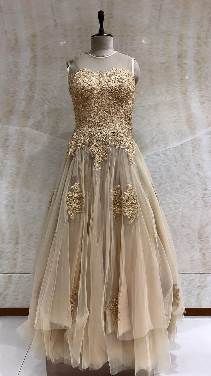Gold Indo-Western Gown Embellished With Stones And Sequins Work
