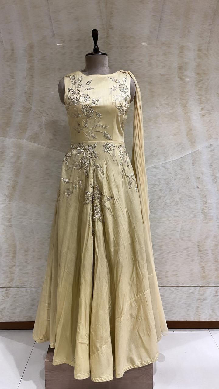 Gold Indo-Western Gown Embellished With Stones And Sequins Work