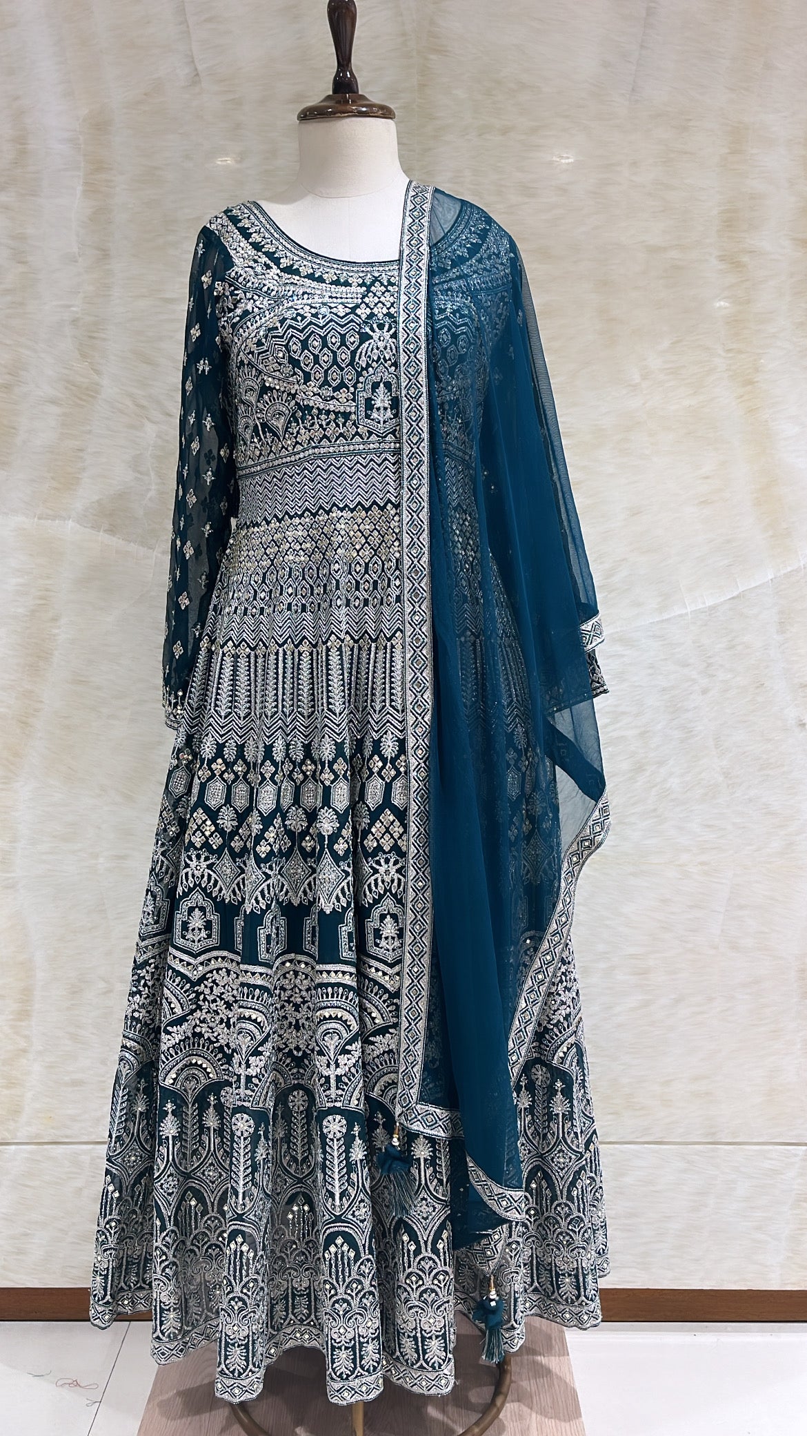 Peacock Sequins & Tilla Embroidered Anarkali Set For Women