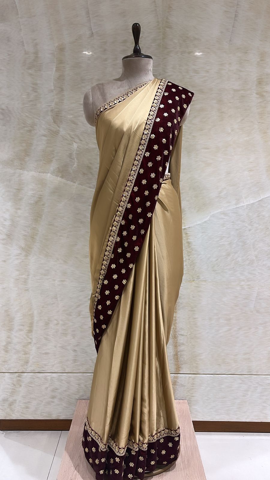 Antique Gold Sequins Embroidered Saree For Women