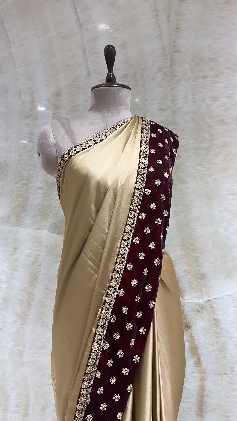 Antique Gold Sequins Embroidered Saree For Women