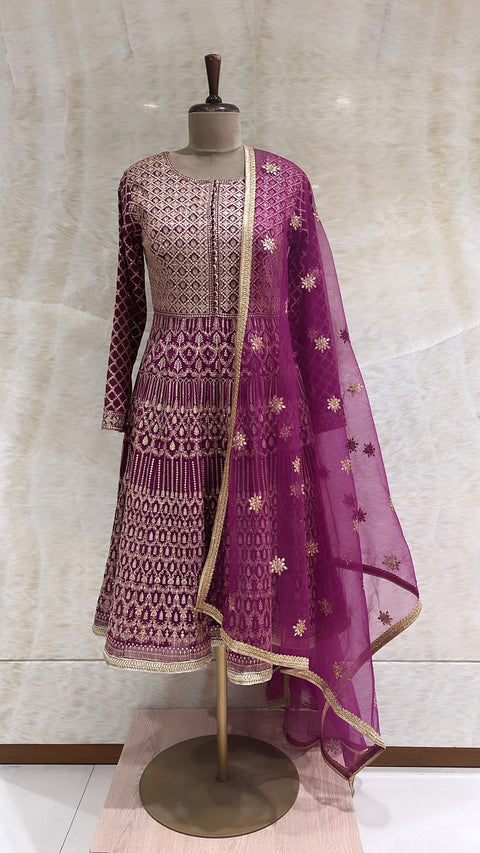 Purple Sequins & Tilla Embroidered Anarkali Set For Women