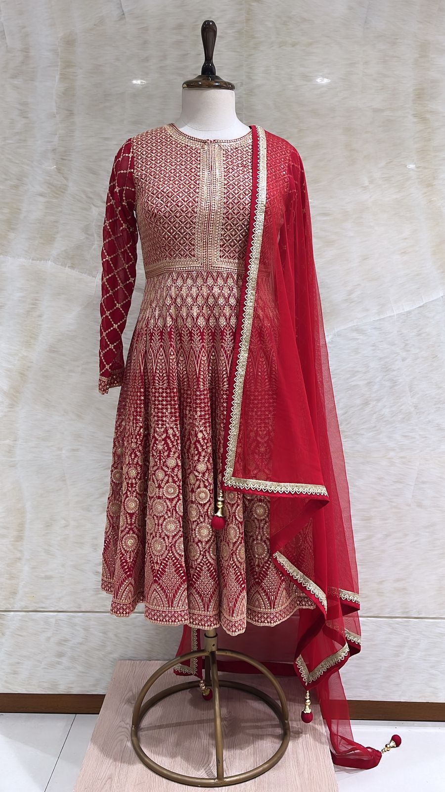 Red Sequins & Tilla Embroidered Anarkali Set For Women