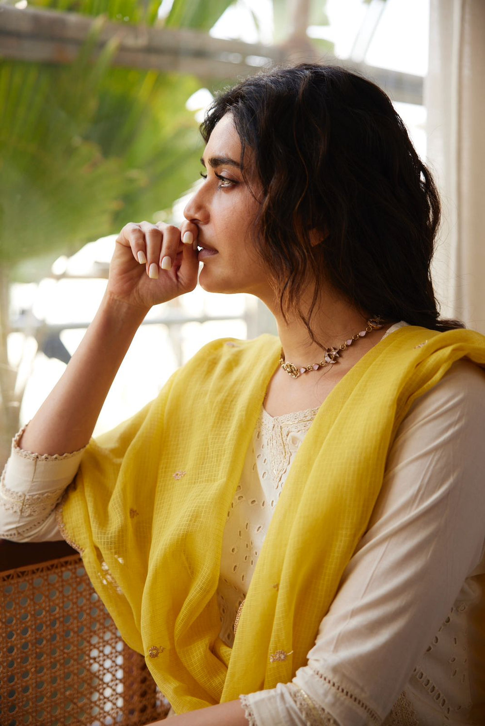 OFF WHITE SCHIFFLI COTTON SUIT SET (WITH PANTS AND DUPATTA)