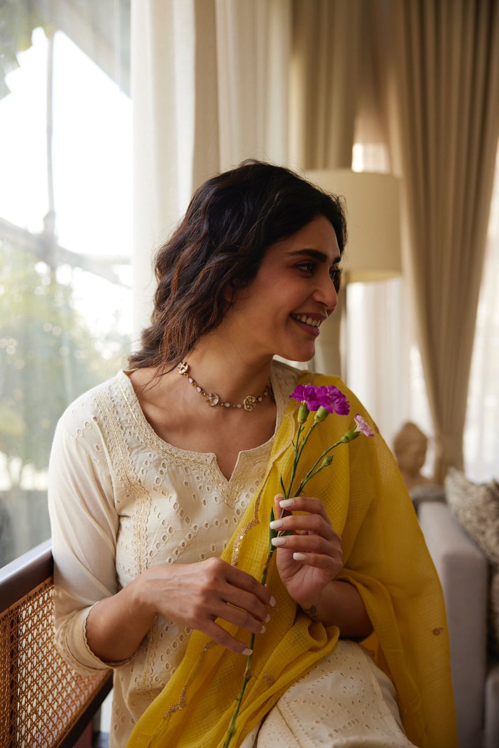 OFF WHITE SCHIFFLI COTTON SUIT SET (WITH PANTS AND DUPATTA)