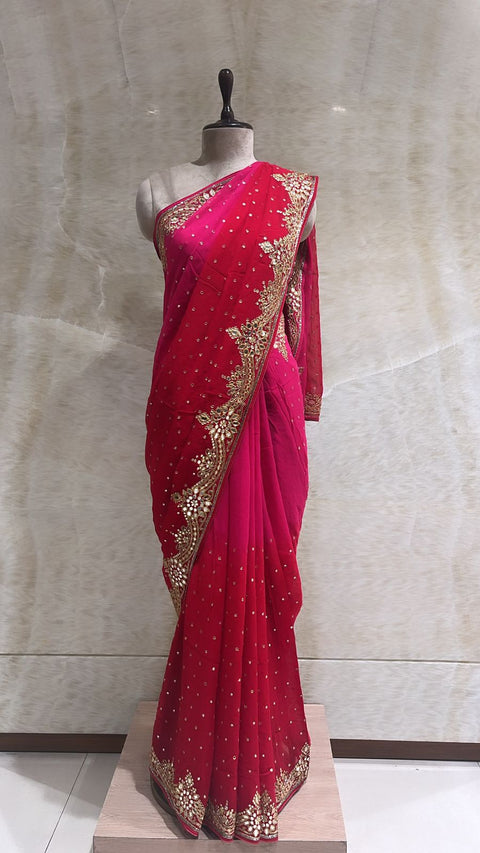 Rani & Red Sequins Embroidered Saree