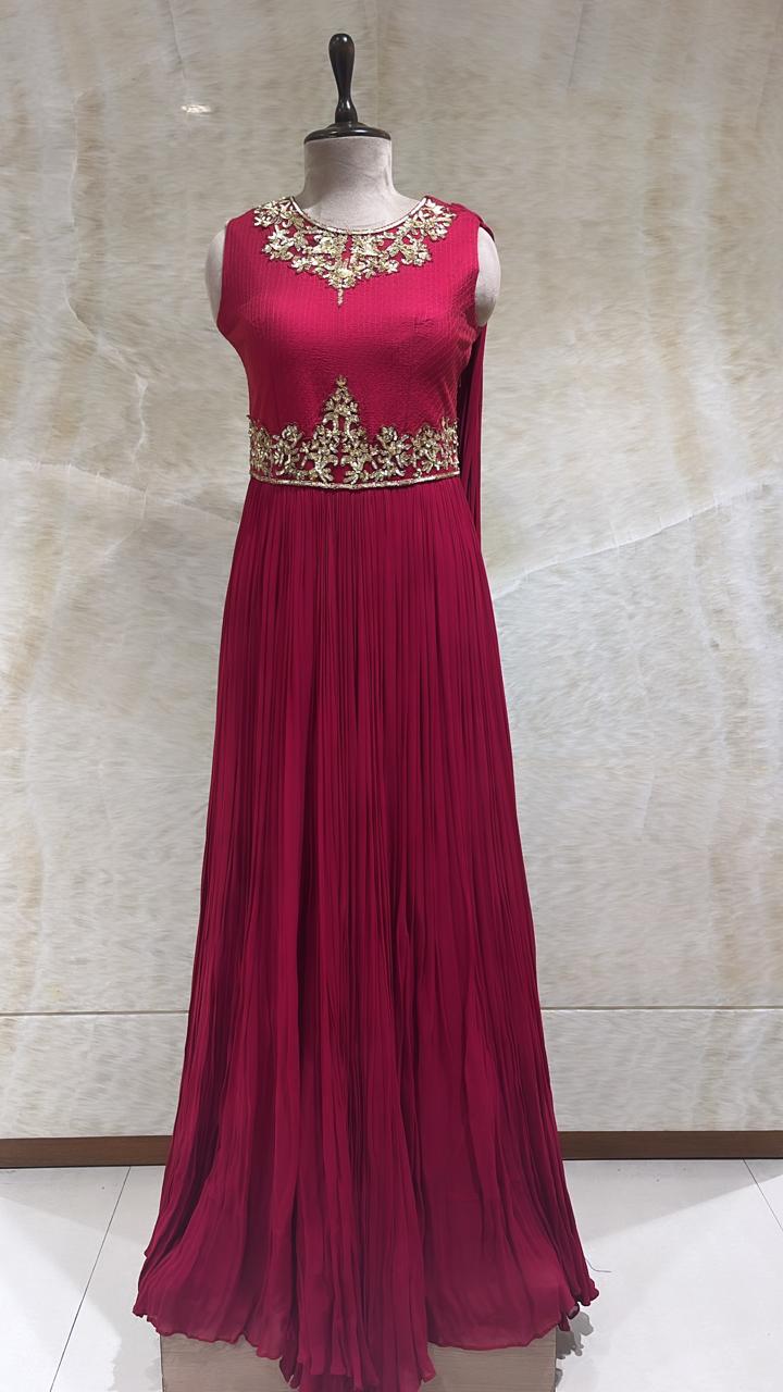 Maroon Color Sequins Embroidered Gown