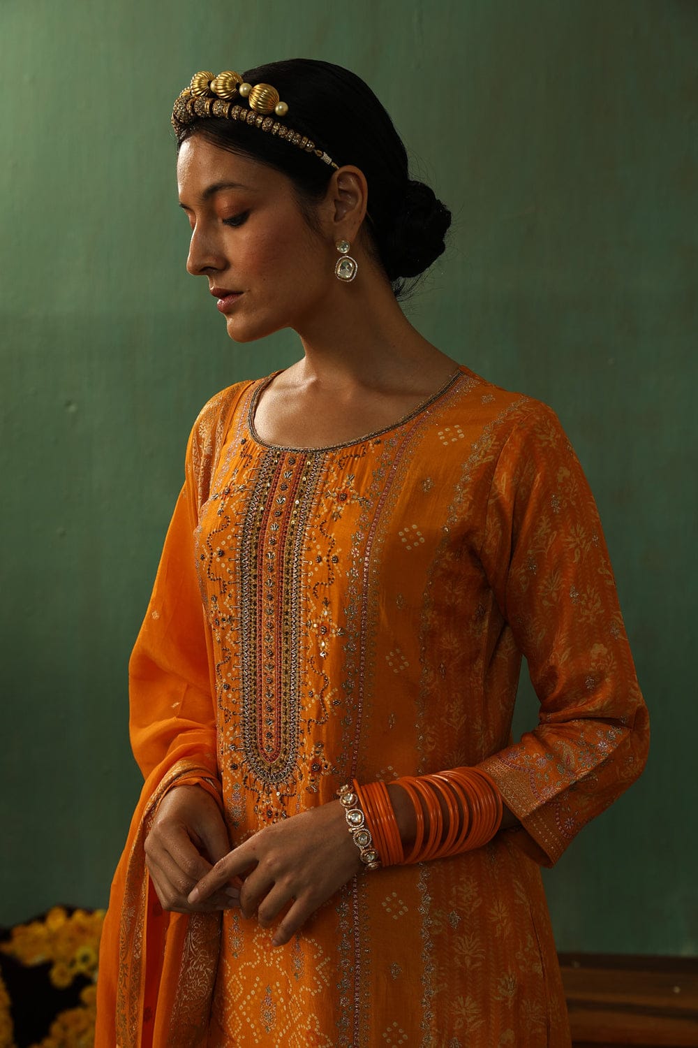 YELLOW DOLA JACQUARD STRAIGHT FIT SUIT SET (WITH PANTS AND DUPATTA)