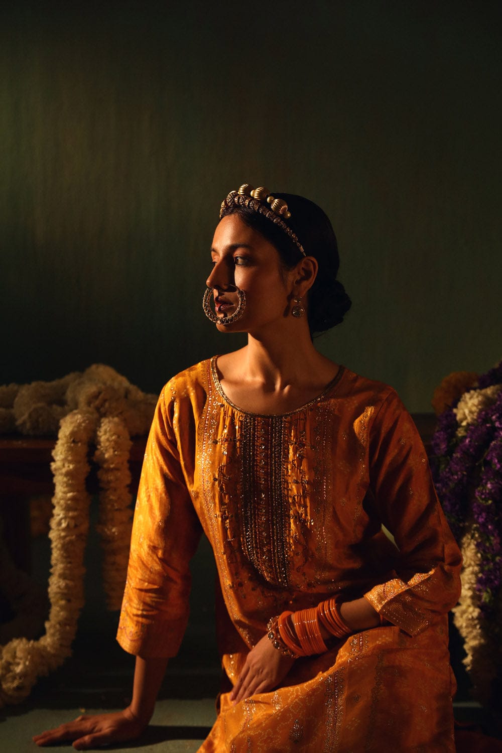 YELLOW DOLA JACQUARD STRAIGHT FIT SUIT SET (WITH PANTS AND DUPATTA)