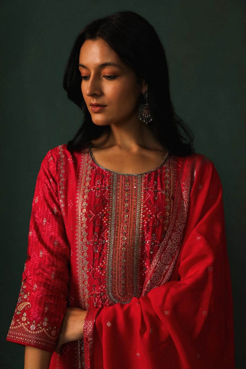 PINK DOLA JACQUARD STRAIGHT FIT SUIT SET (WITH PANTS AND DUPATTA)