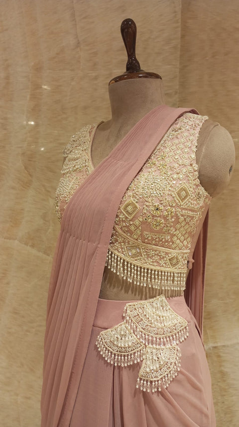 Blush Pink Pre- Drape Lycra Saree