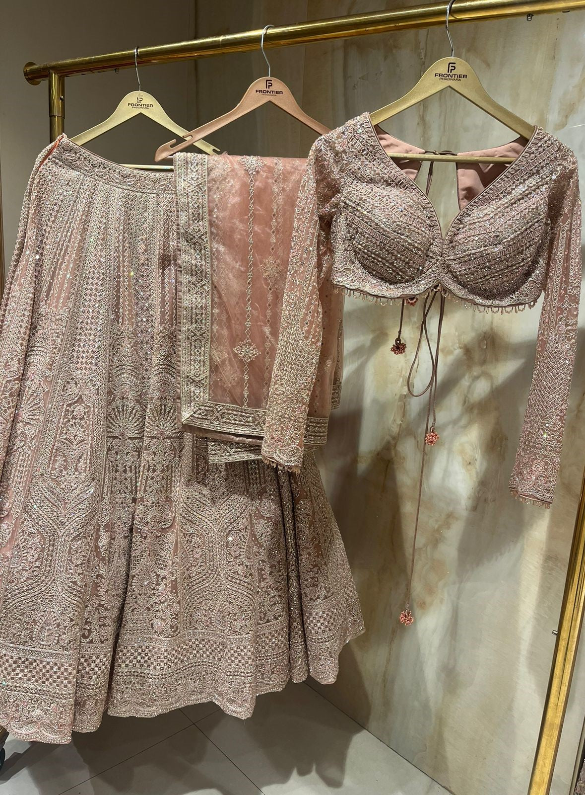 Elegant Ready To Wear Blush Pink Lehnga Choli Set.