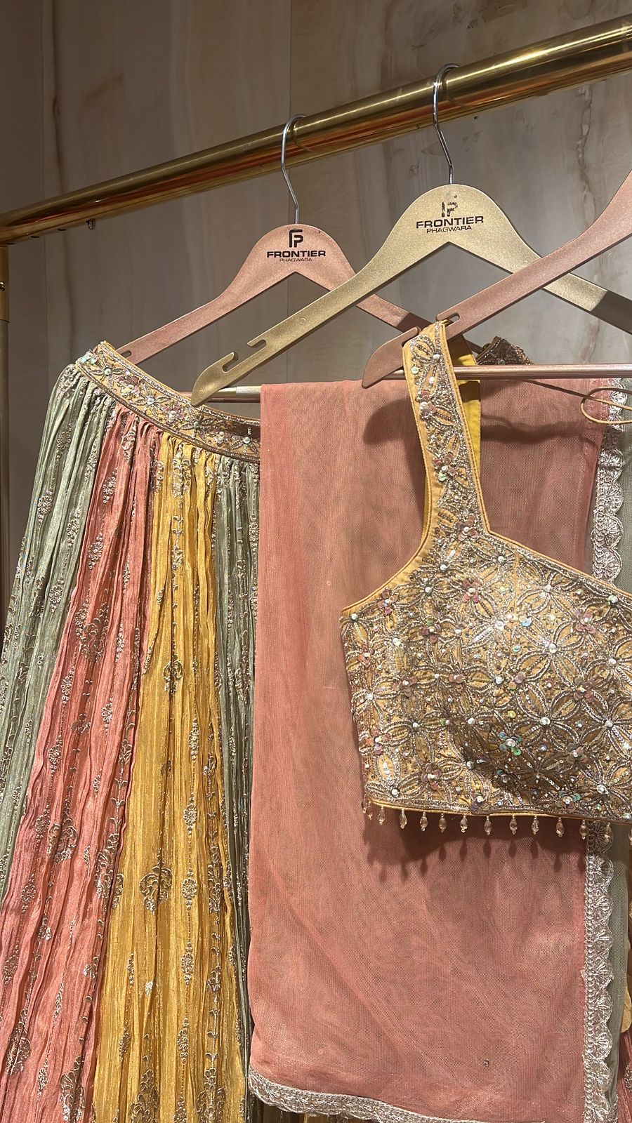 Ready TO Wear Multicolor Lehnga Set Crafted With Cut Dana & Zardozi Work.