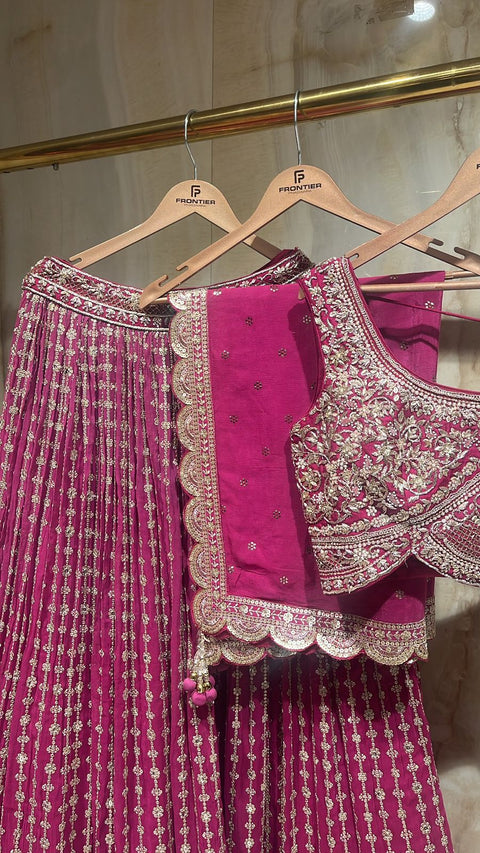 Tilla, Sequins & Zardozi Crafted Ready To Wear Pink Lehnga Set.