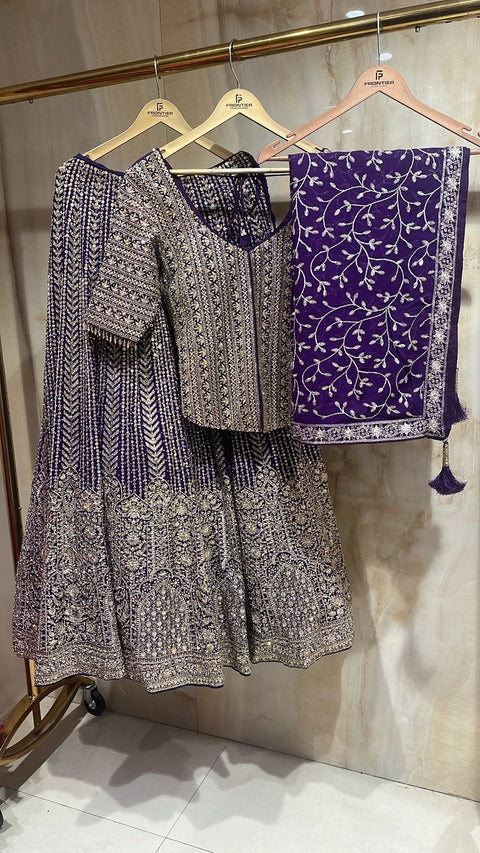 Intricately Embellished Readymade Purple Lehnga Set