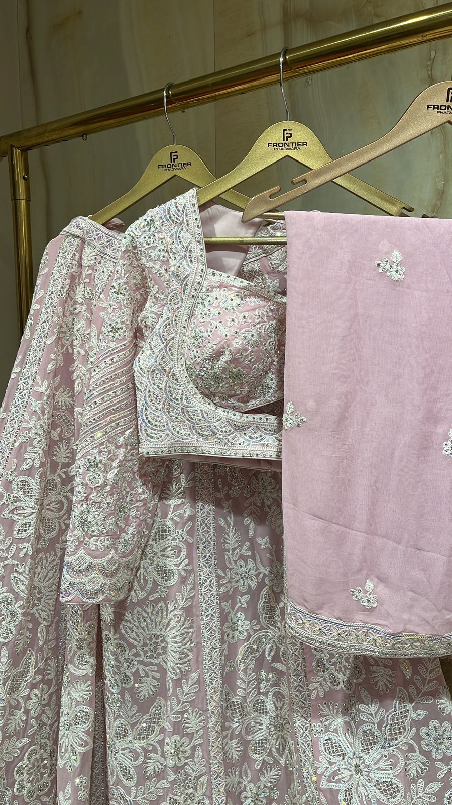 Chikankari, Aari & Stone Embellished Readymade Dusky Pink Lehnga Choli Set