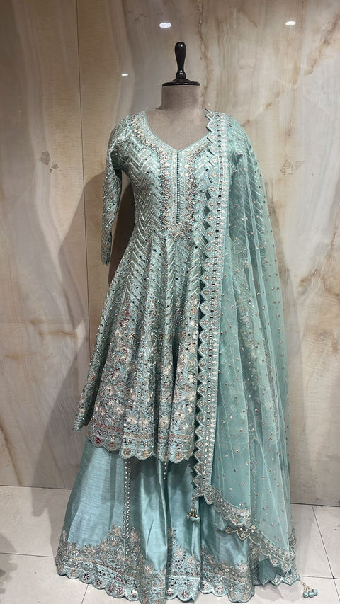 Pastel Blue Readymade Lehnga With Peplum Top