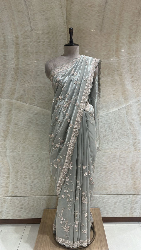 Enchanting Dove Gray Saree