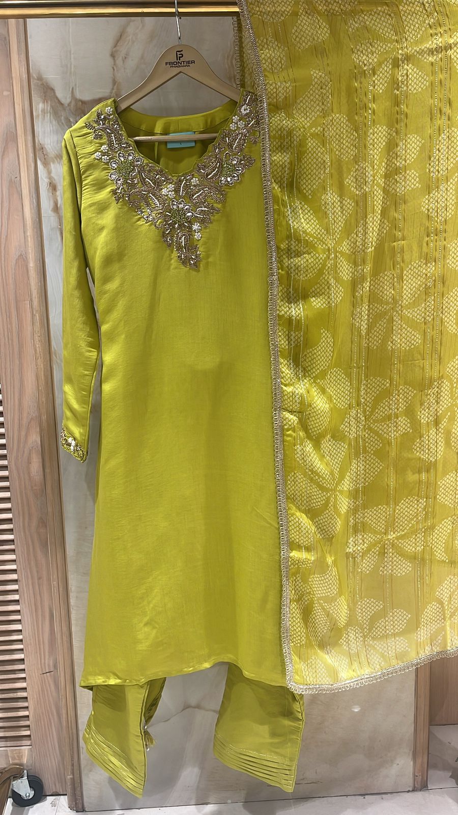 Elegant Lime Green Readymade Trouser Suit