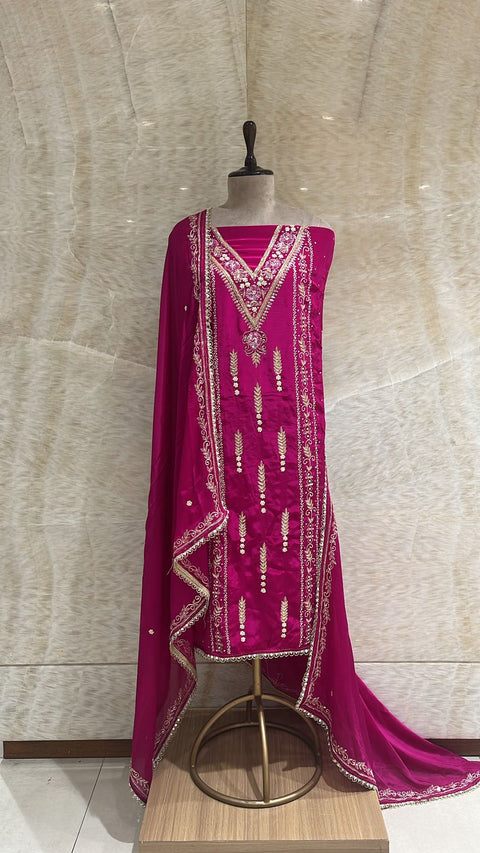 Vibrant Fuchsia Crape Fabric Unstitched Suit