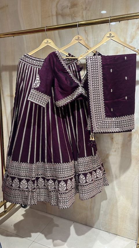 Elegant Wine Color Readymade Lehnga Choli Set