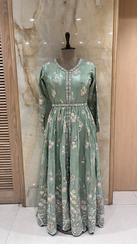 Timeless Sage Green Readymade Anarkali Set