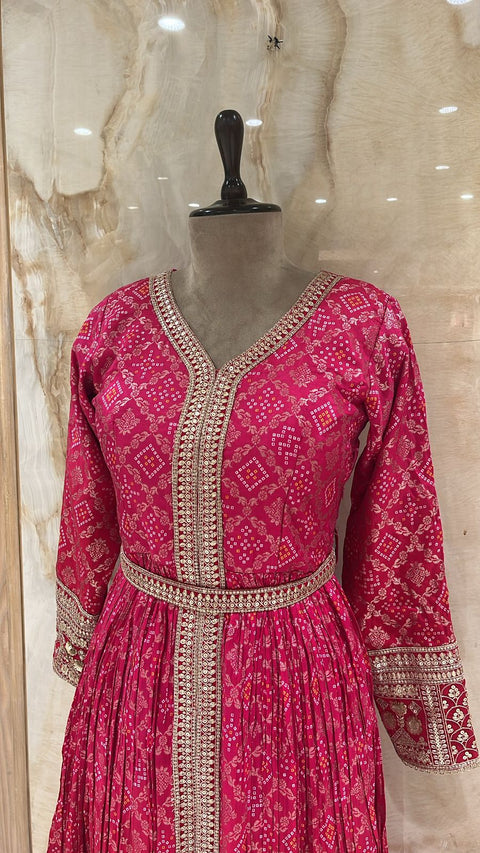 Fuchsia Pink Readymade Anarkali Set