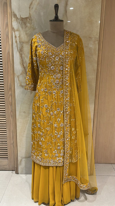 Stunning Mustard Yellow Readymade Sharara Suit