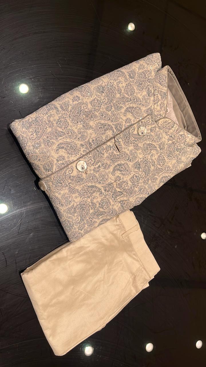 Off-White Paisley Embroidered Jacket Kurta Set