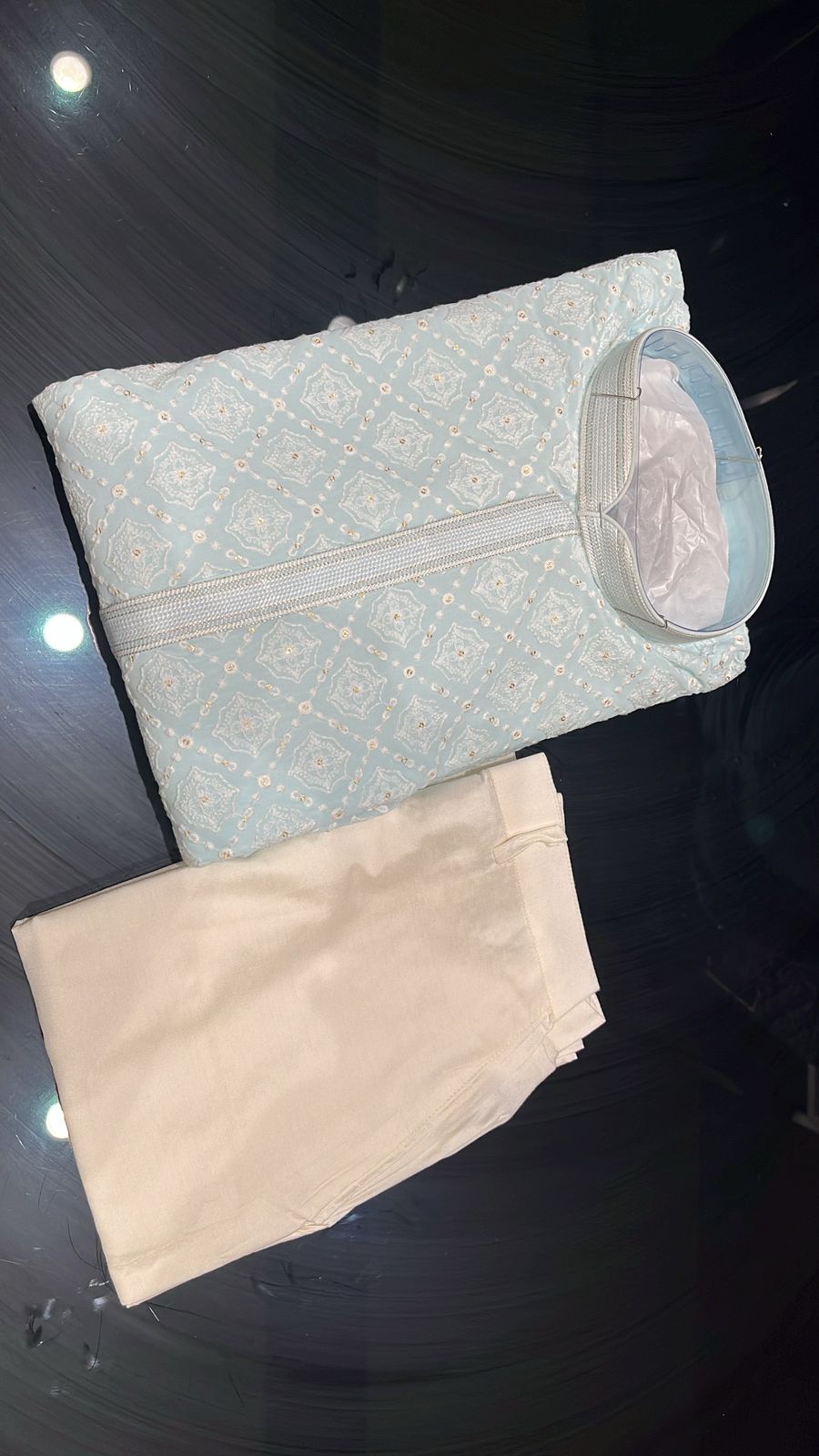 Sky Blue Embroidered Kurta With Pant Style Trouser Set