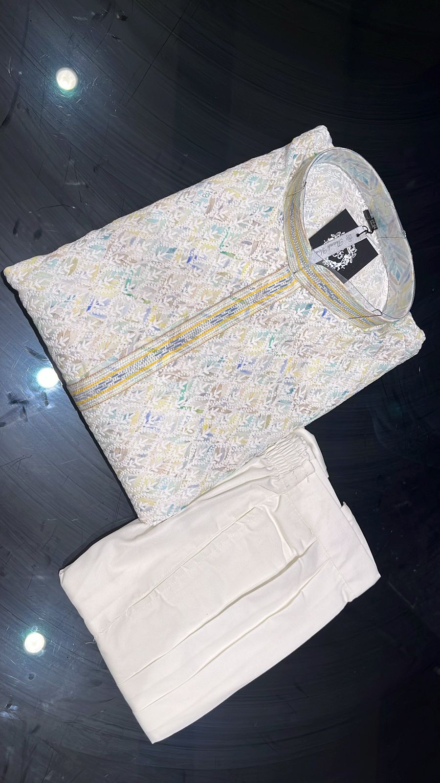 Subtle Off-White Readymade Kurta Trouser Set