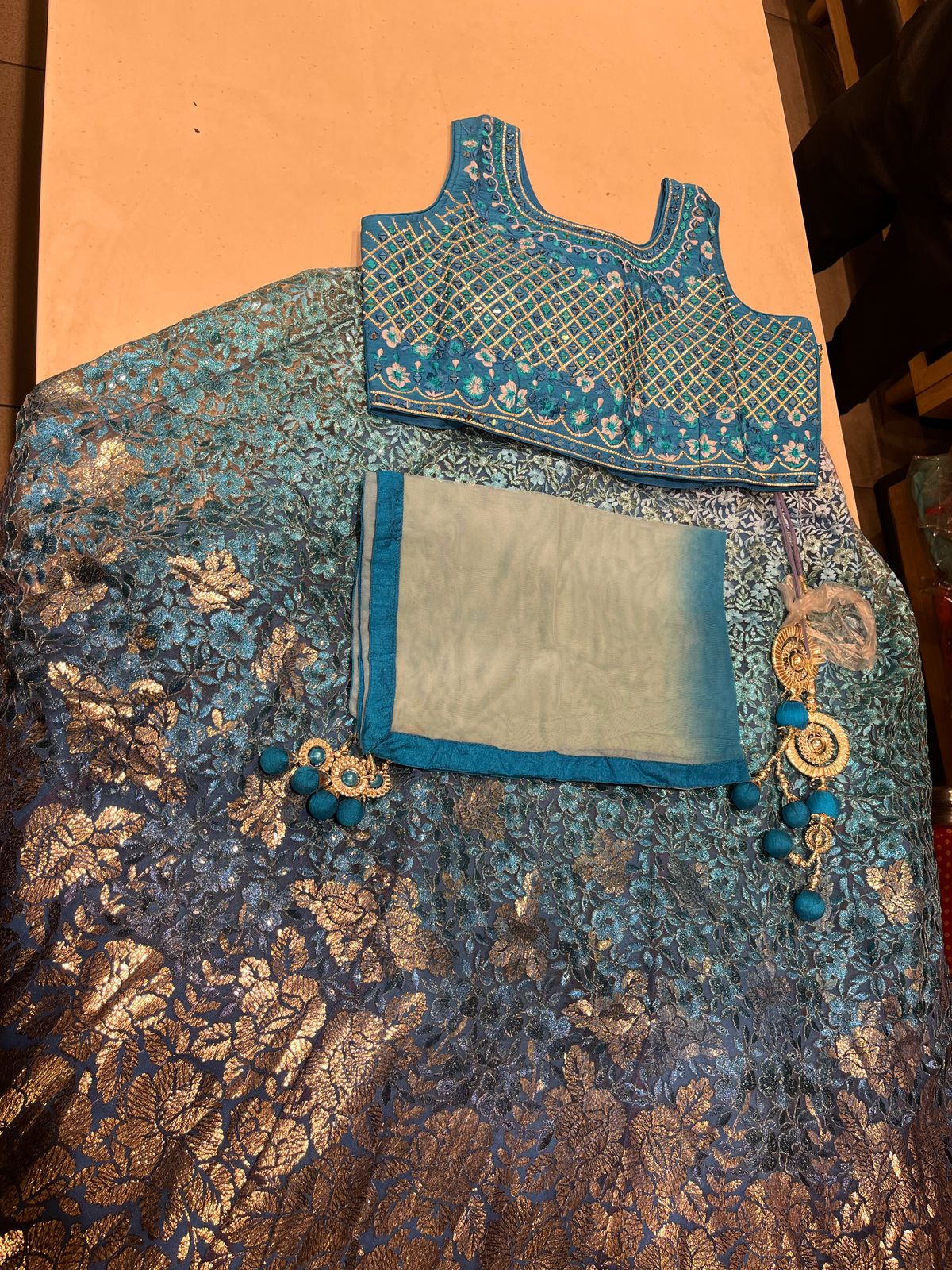 Lovely Sapphire Blue Mirror Work Lehenga Choli Set