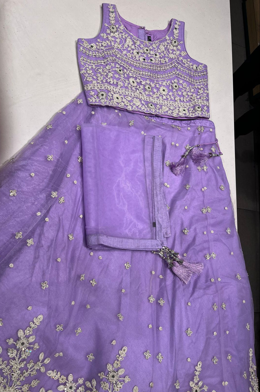 Lavender Readymade Kids Lehenga Choli Set