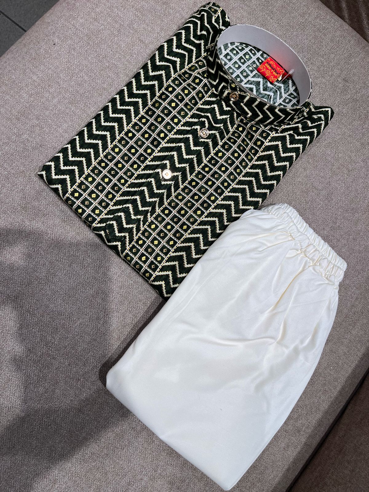 Forest Green Zig-Zag Printed Trouser Kurta Set