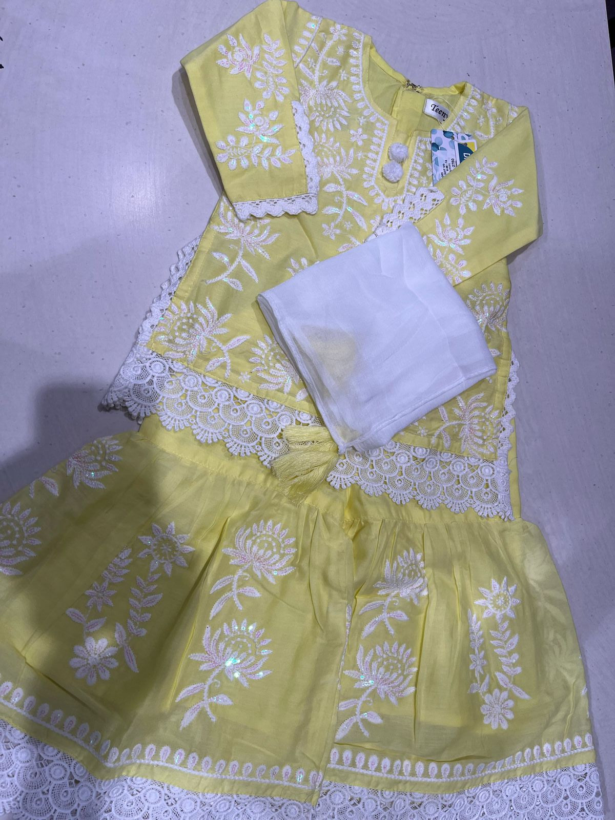 Yellow Readymade Sharara Suit For Kids