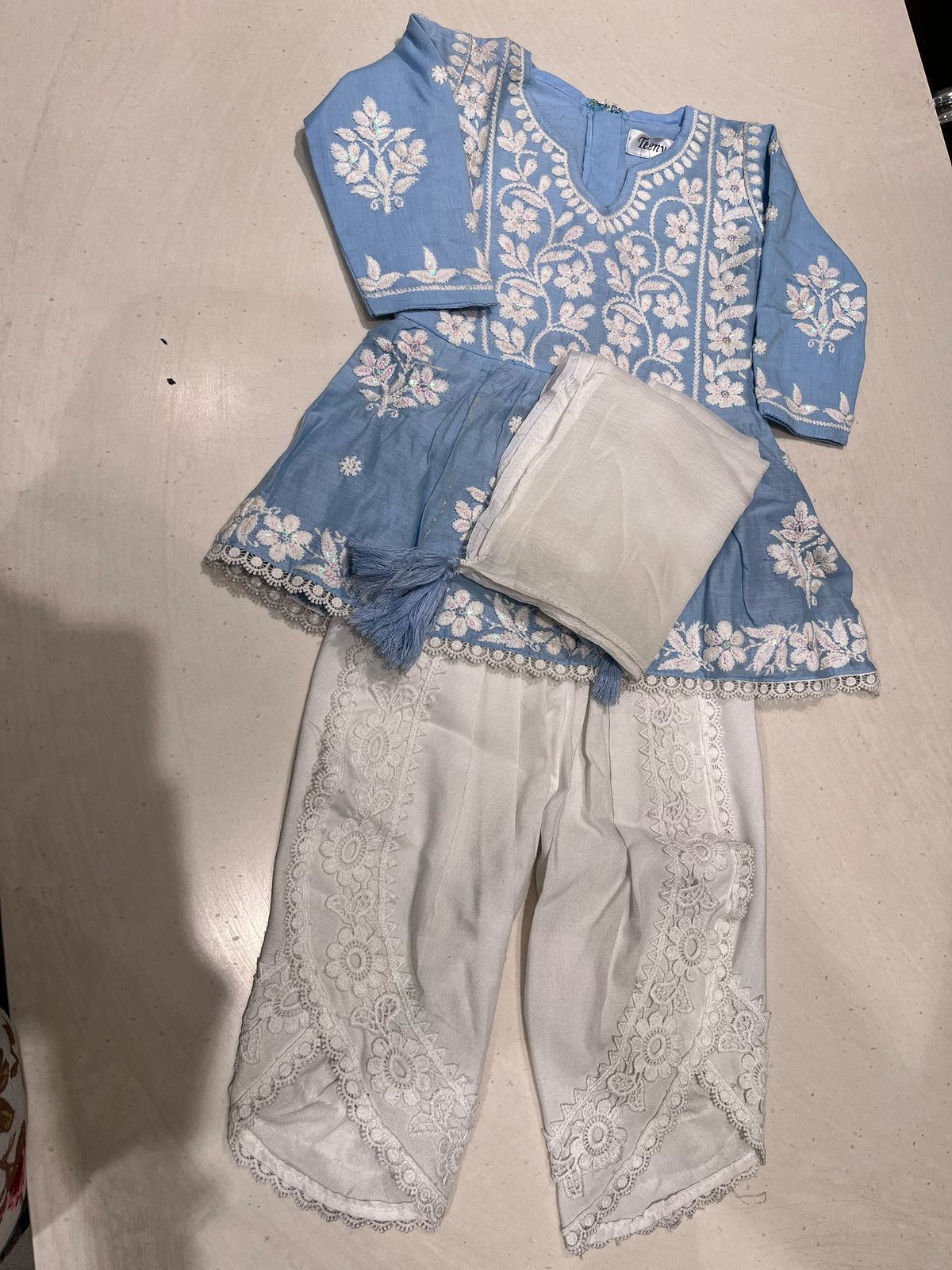 Baby Blue Dhoti Suit Set For Kids