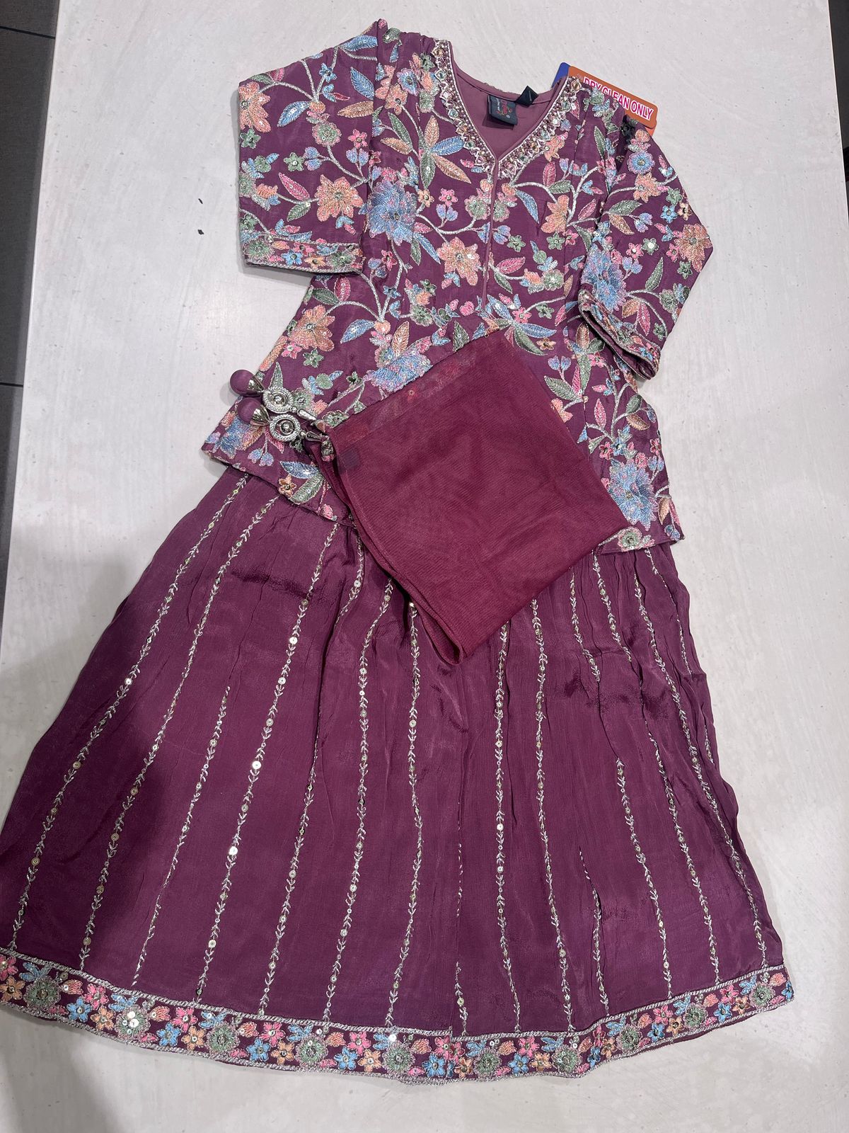 Maroon Readymade Sharara Suit Set For Kids