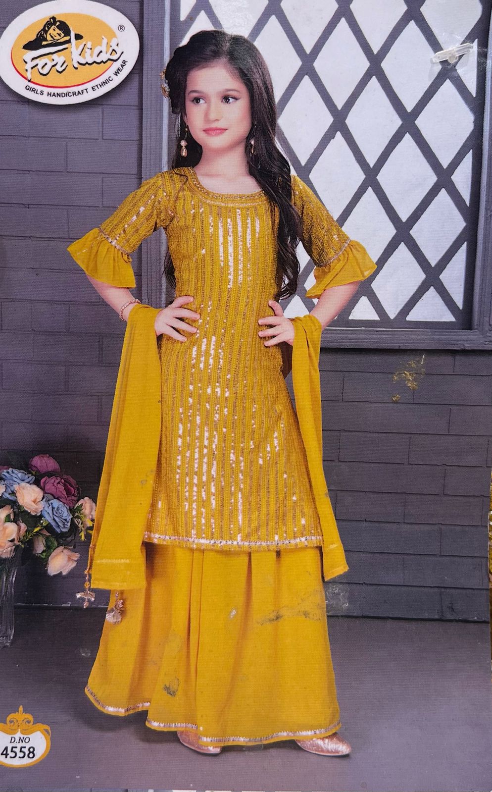 Embroidered Yellow Readymade Sharara Suit