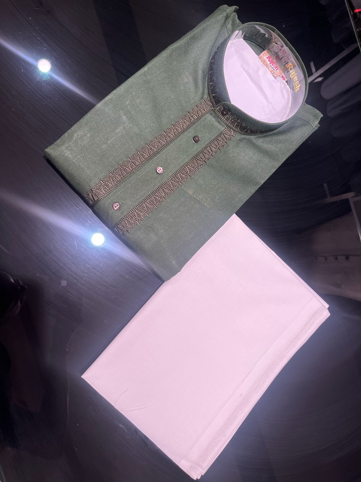 Olive Green Cotton Fabric Kurta Trouser Set