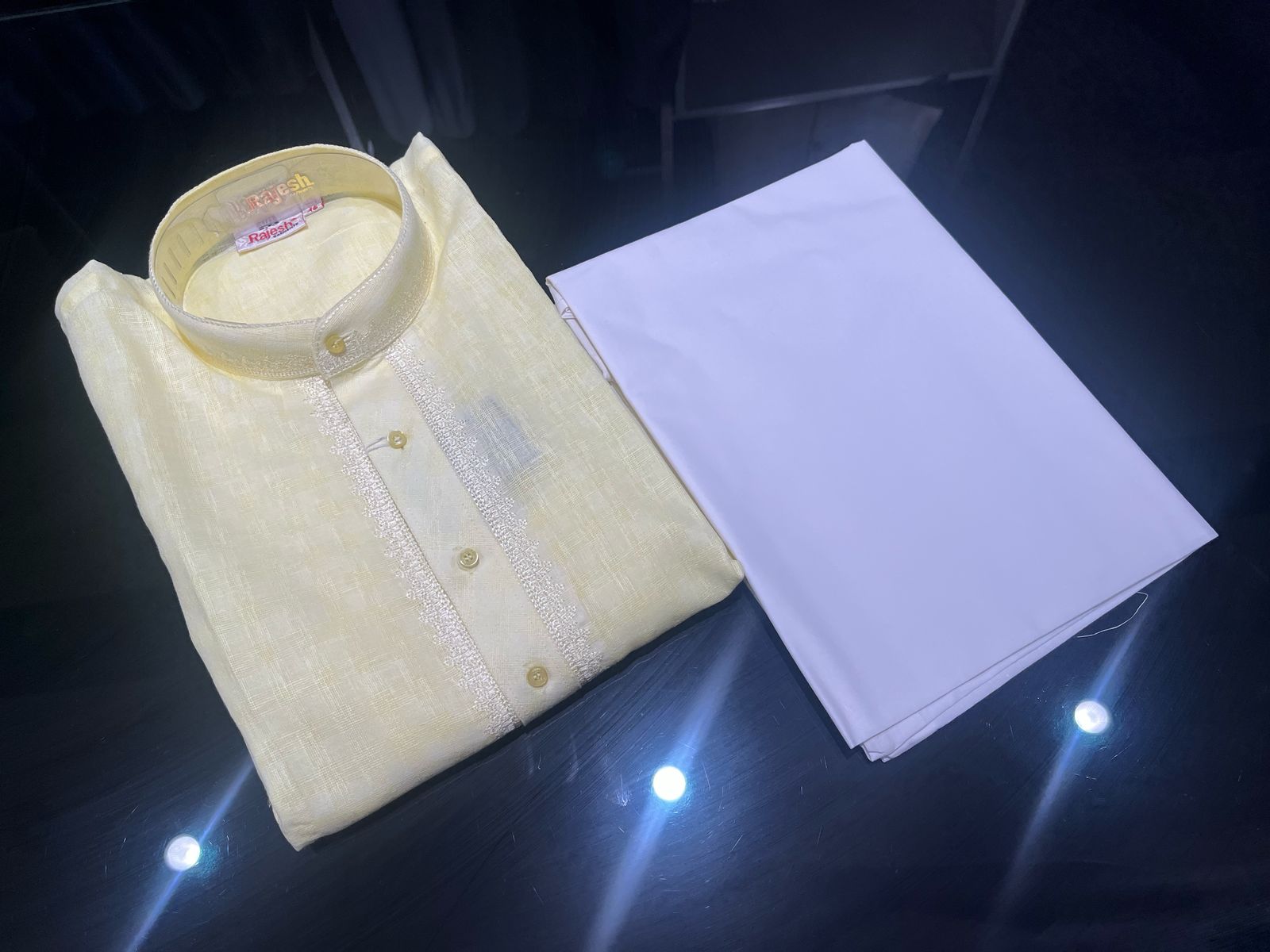 Readymade Yellow Cotton Kurta Trouser Set