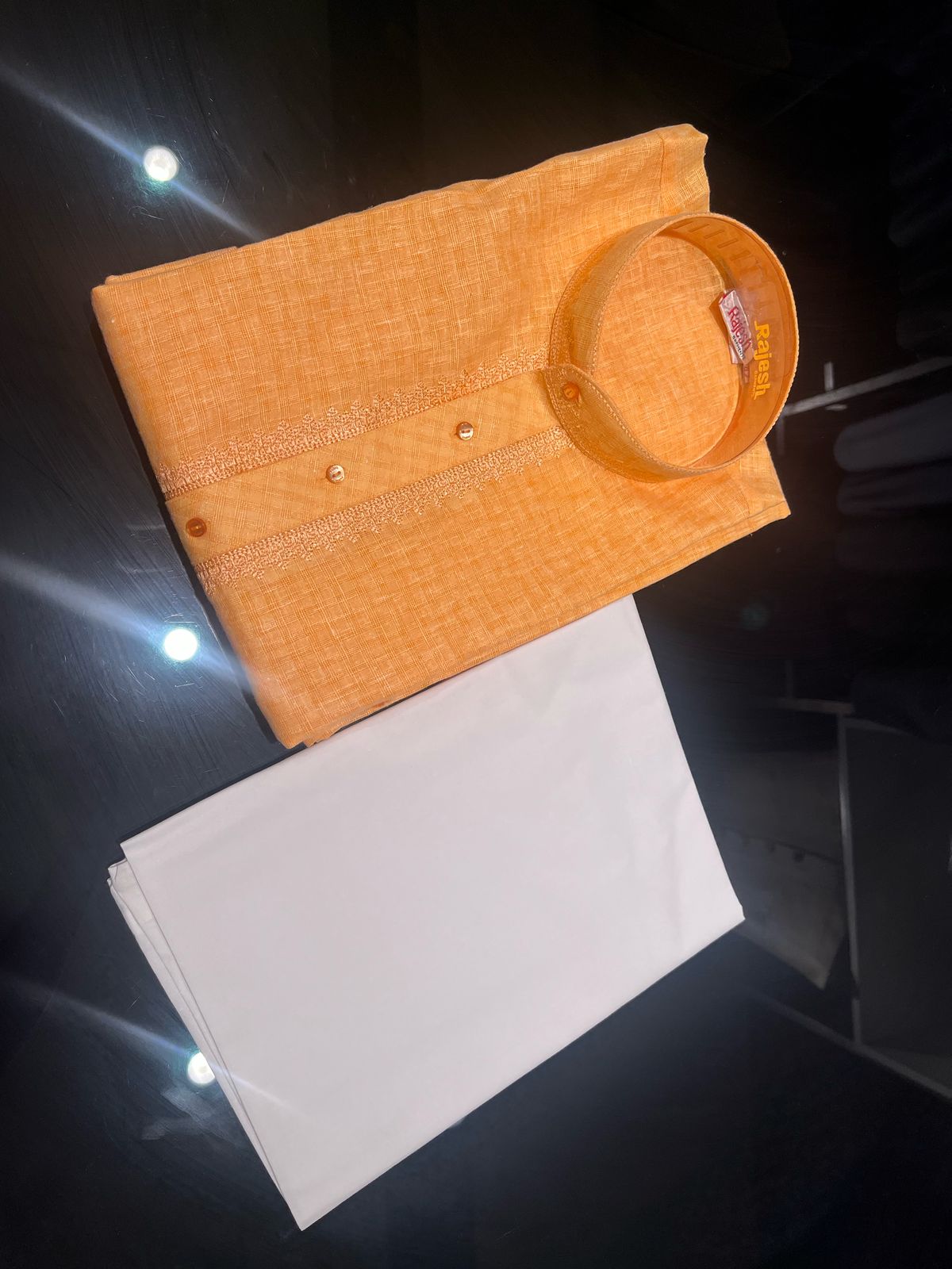 Readymade Apricot Orange Kurta Trouser Set