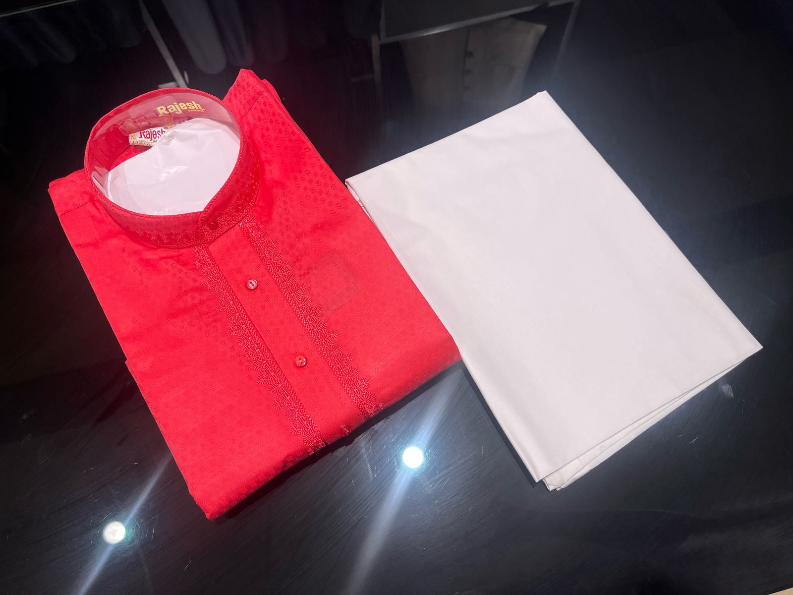 Vibrant Red Readymade Kurta Trouser Set