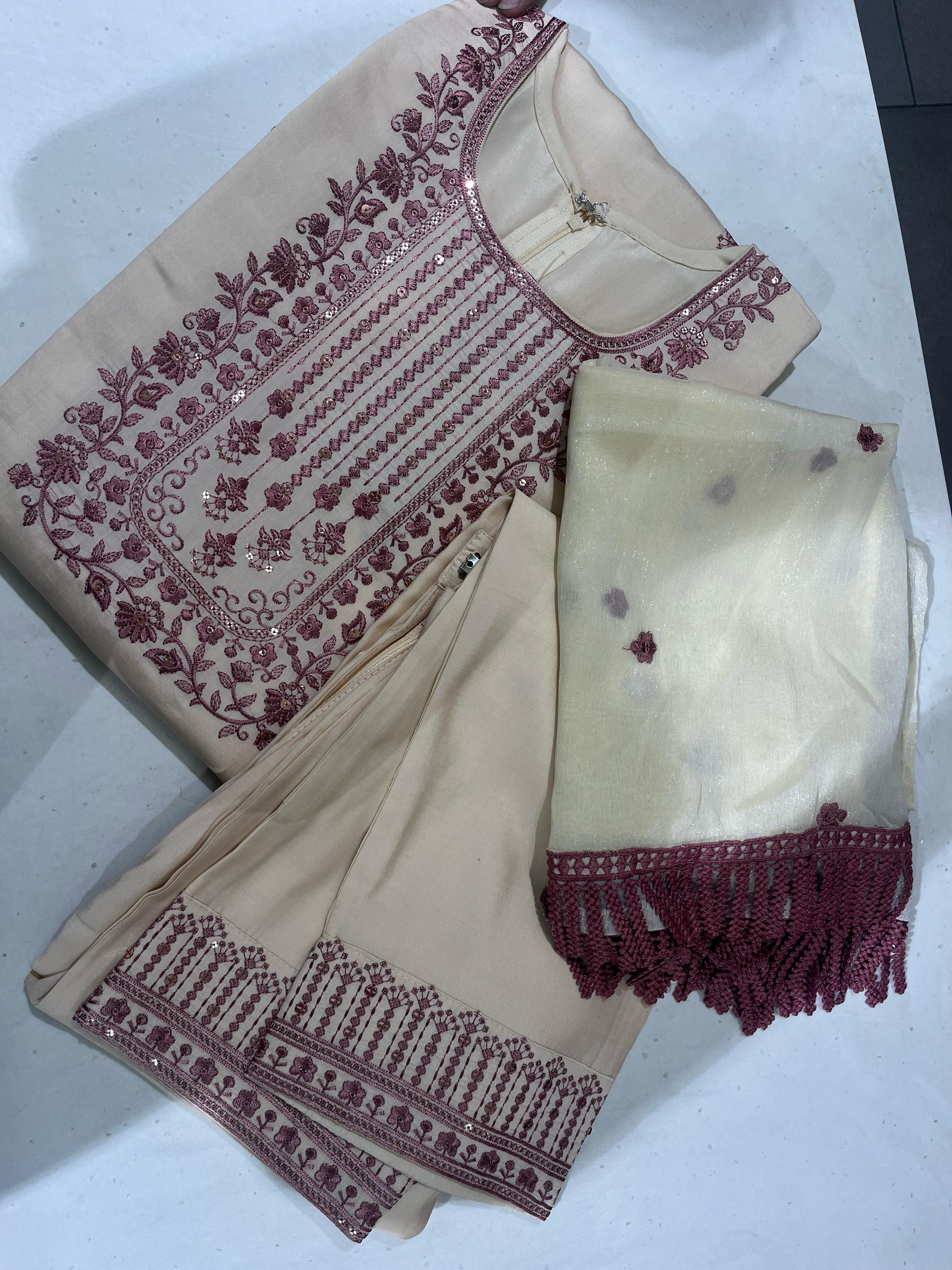 Light Beige Readymade Trouser Suit Set