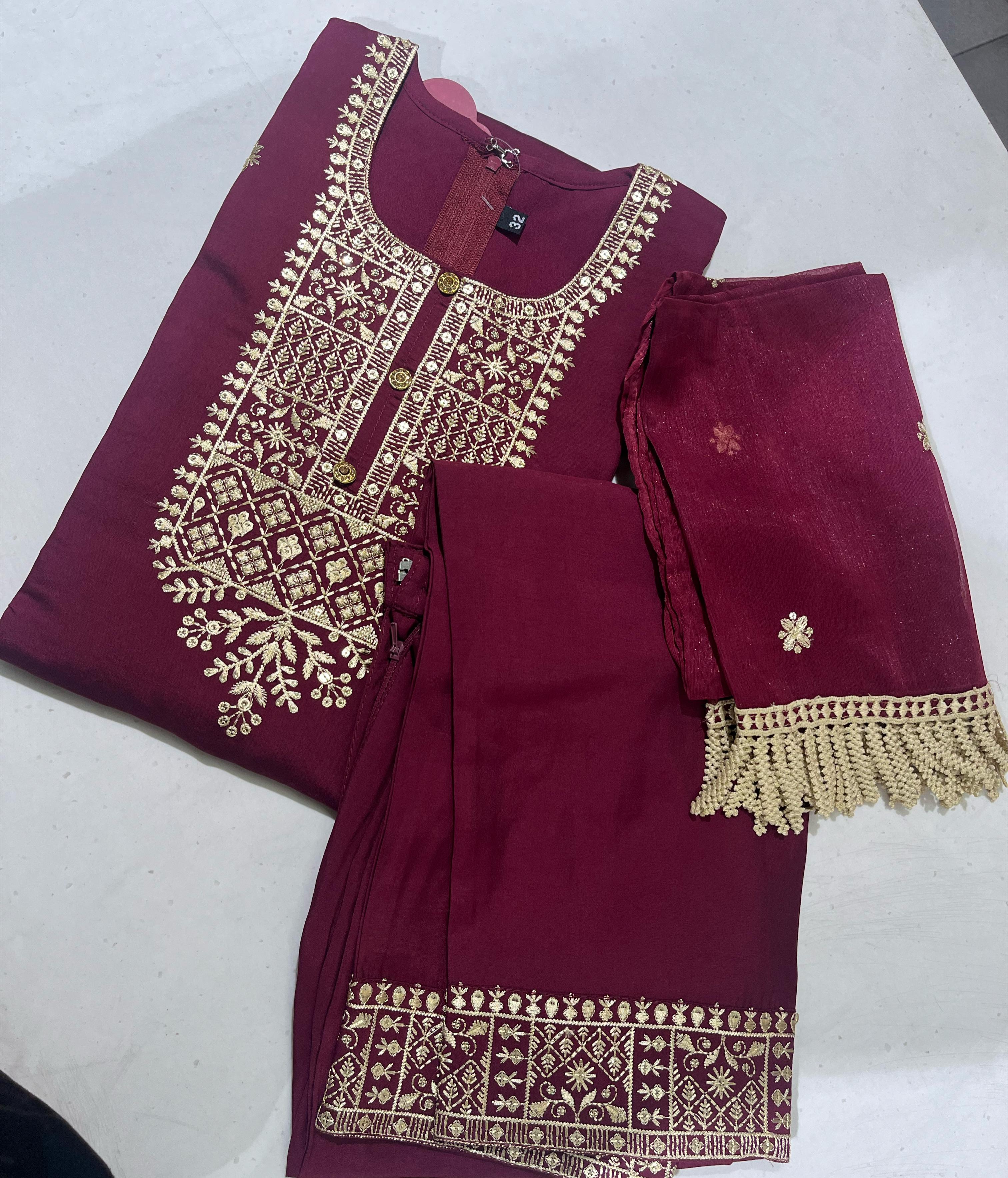 Maroon Readymade Trouser Suit Set For Kids